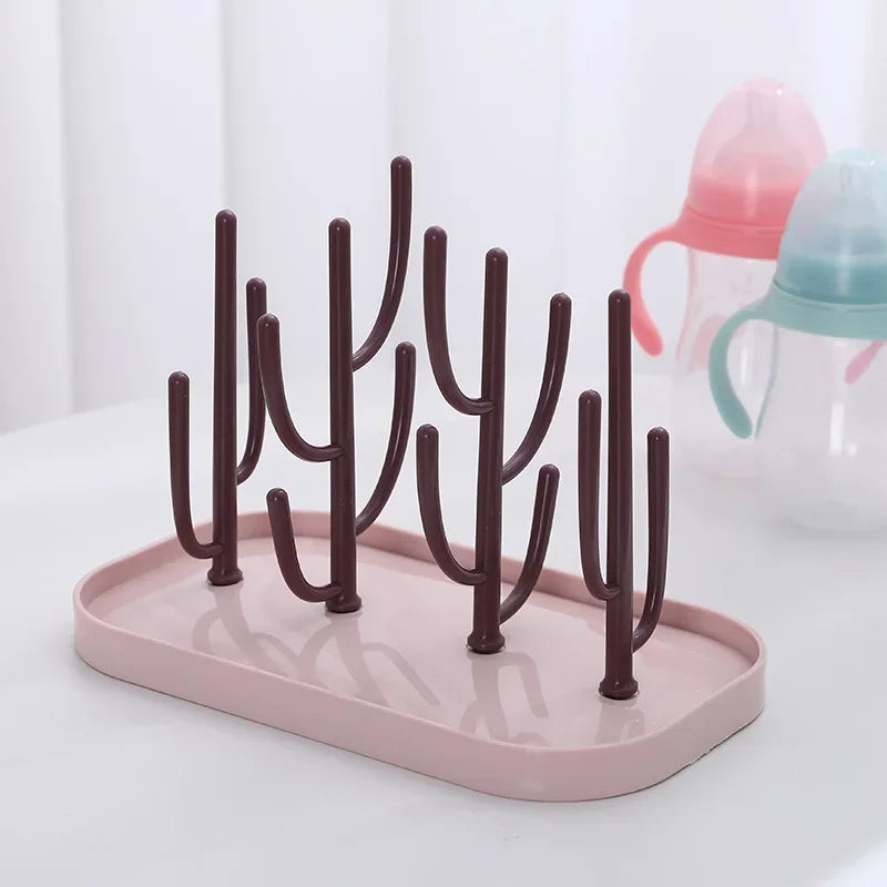 Detachable Baby Bottle Drying Rack with Branch Holders and Water Catch Tray, ABS and PP Countertop Drainer for Bottles and Feeding Accessories