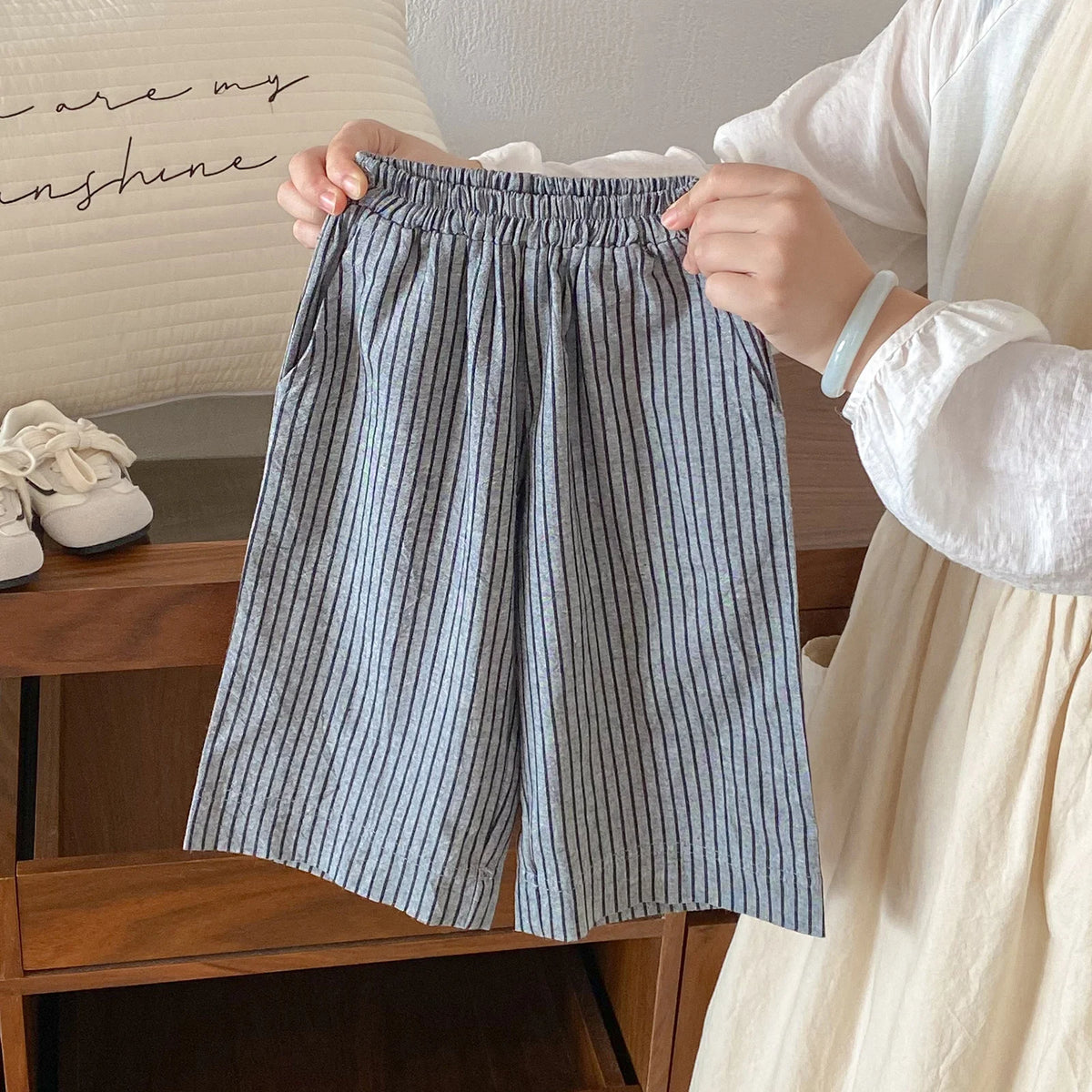 Cotton Toddler Striped Pants with Pull-On Elastic Waist, Relaxed Long Trousers for Boys and Girls in Six Colors, Sizes 12-24M to 5-6Y