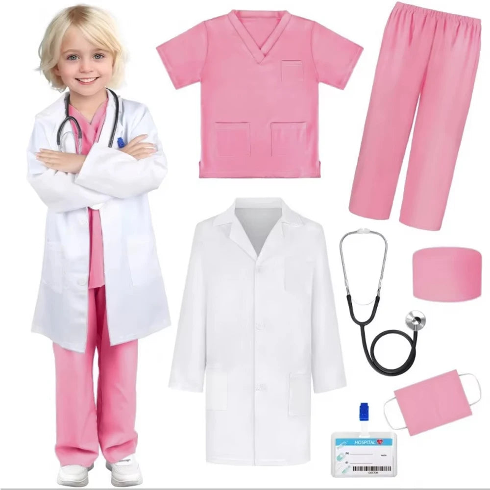 Children’s Medical Role Play Costume with White Coat Styling for Doctor and Nurse Dress-Up, Career Day, Halloween Parties and Pretend Clinic Games