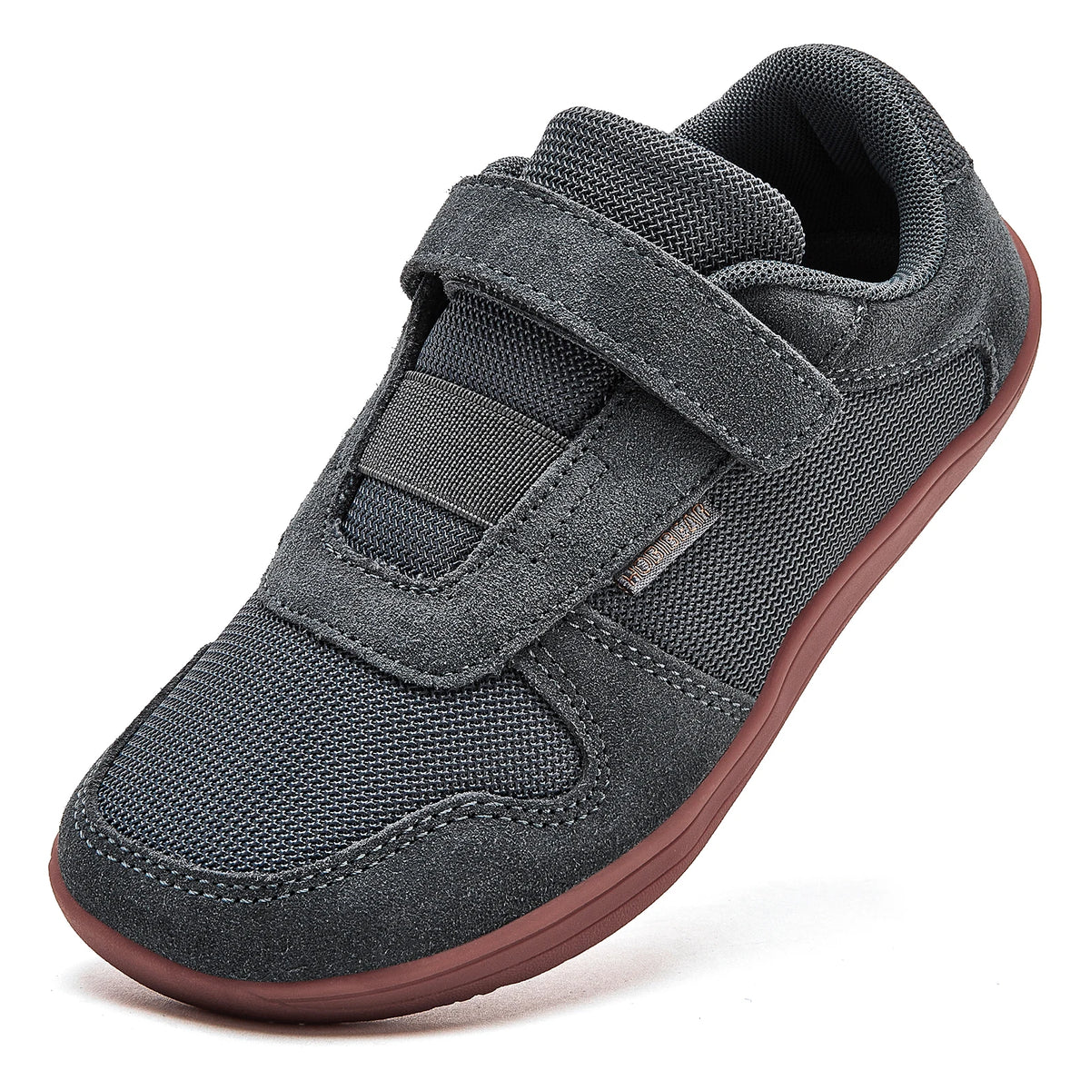 Kids Zero-Drop Barefoot Sneakers by HOBIBEAR with Wide Toe Box, Hook-and-Loop Strap, Mesh Upper and Artificial Leather Toe for Lightweight Everyday Wear