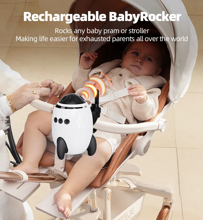 Rechargeable Stroller Rocker with White Noise and Bluetooth, Portable Automatic Pram Rocking Accessory with Adjustable Speed and USB-C Charging