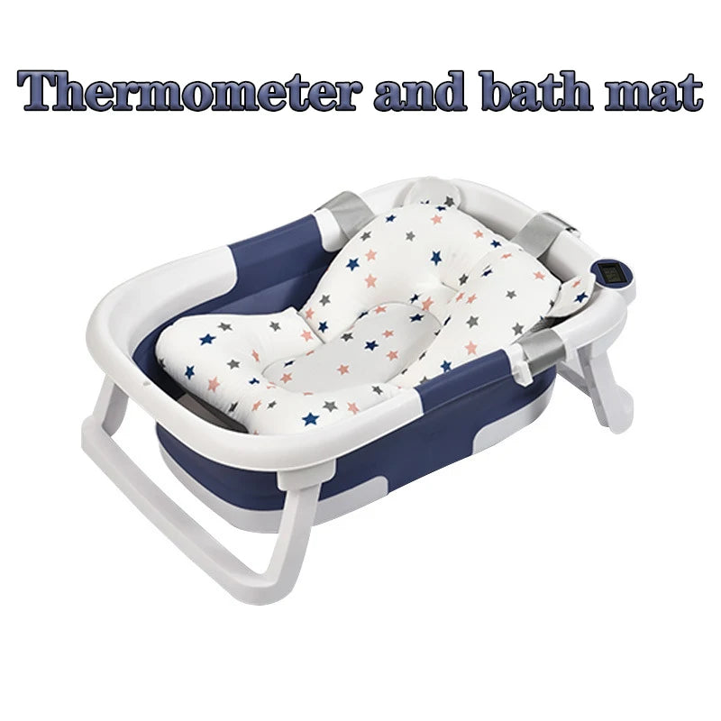 Temperature-Sensing Baby Bathtub with Digital Display, Compact Folding Bath Tub for Supervised Bathing and Small-Bathroom Storage