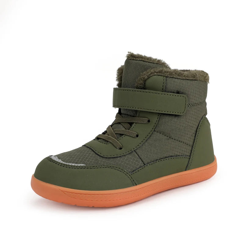 Wide Toe Winter Boots for Kids, Barefoot-Style High-Top Shoes with Cozy Lined Styling and Strap Options for Boys and Girls Cold-Weather Outfits