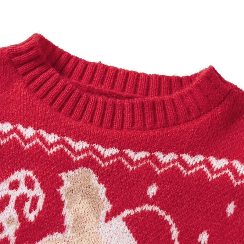 Reindeer Family Christmas Sweaters in Red or Green, Matching Mom Dad and Kids Long Sleeve Crewneck Pullovers for Holiday Photos and Parties