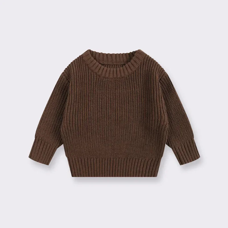 Cotton Crewneck Baby Sweater for Boys and Girls, Long Sleeve Ribbed Knit Pullover for Infants and Kids, Everyday Cool Weather Layering