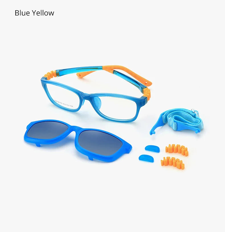 Kids Clip-On Sunglasses by Ralferty, 2-in-1 Children's Eyeglass Frame with Polarized Sun Clip for Everyday Outings and Family Travel