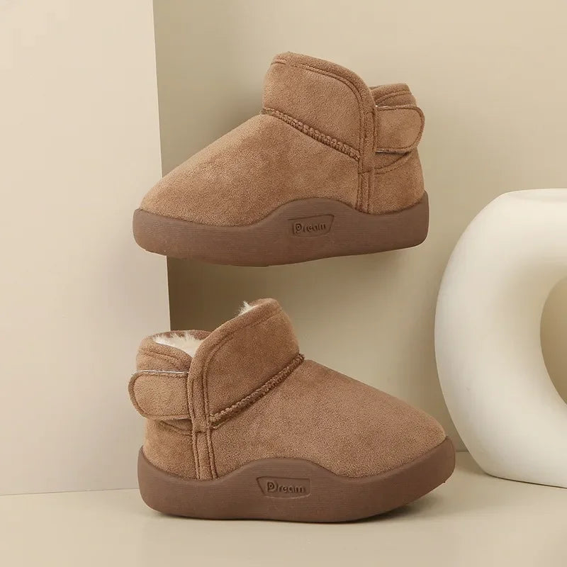 Toddler Plush-Lined Short Boots with Rounded Toe and Cuff Detail, Brown, Black, Pink or Beige Winter Shoes for Boys and Girls, CN15-24