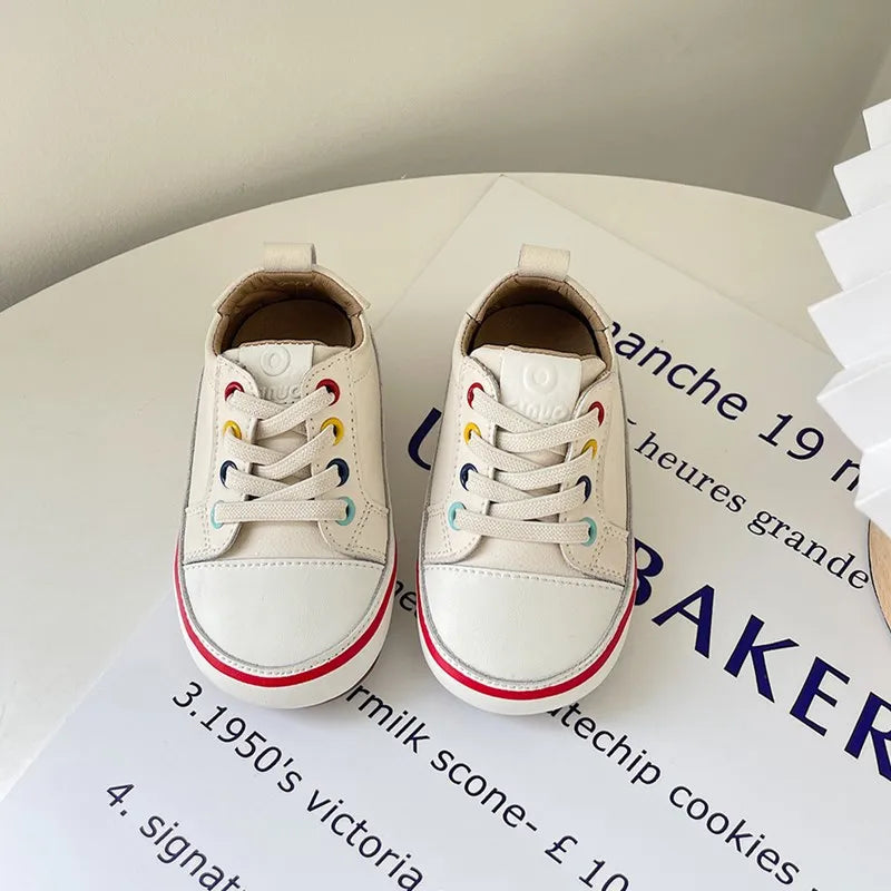 Toddler Colorful Eyelet Sneakers with Lace-Up Front and Contrast Sole Stripe, Beige or Yellow Baby Boys and Girls Casual Spring and Fall Shoes
