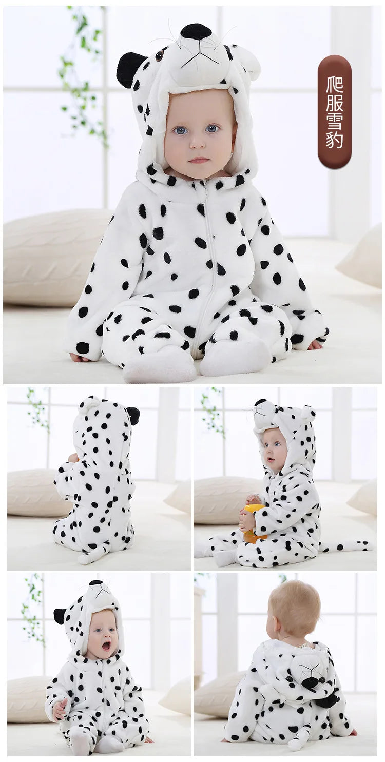 Baby Animal Hooded Costume Jumpsuit with Flannel Styling, Duck, Rabbit, Leopard and More Dress-Up Options for Boys and Girls, Sizes 70-120