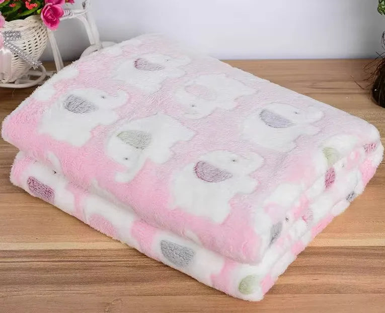 Coral Velvet Elephant Baby Blanket with Listed Dual-Use Pillow Quilt Design, Pink and Blue Textile Accessory for Supervised Cuddles and Baby Shower Gifts