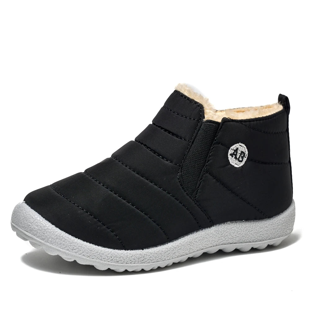 Kids Quilted Ankle Winter Boots with Plush Lining and Side Zippers, Blue Padded Cold-Weather Shoes with Rounded Toes, Sizes 26–35