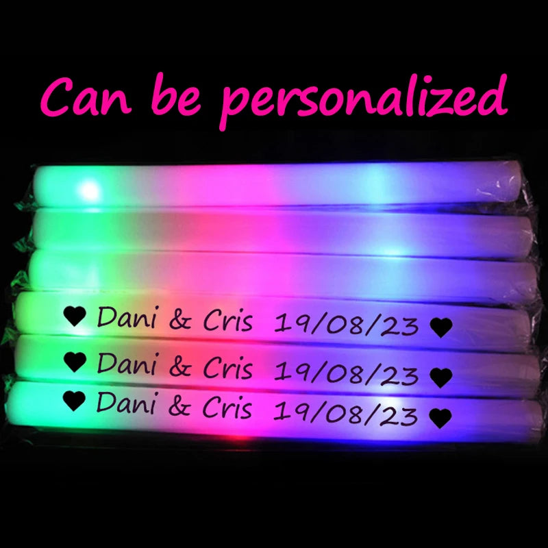 LED Foam Glow Sticks Bulk Party Favors with RGB, Single-Color and Personalized Options for Weddings, Birthdays, Concerts and Christmas