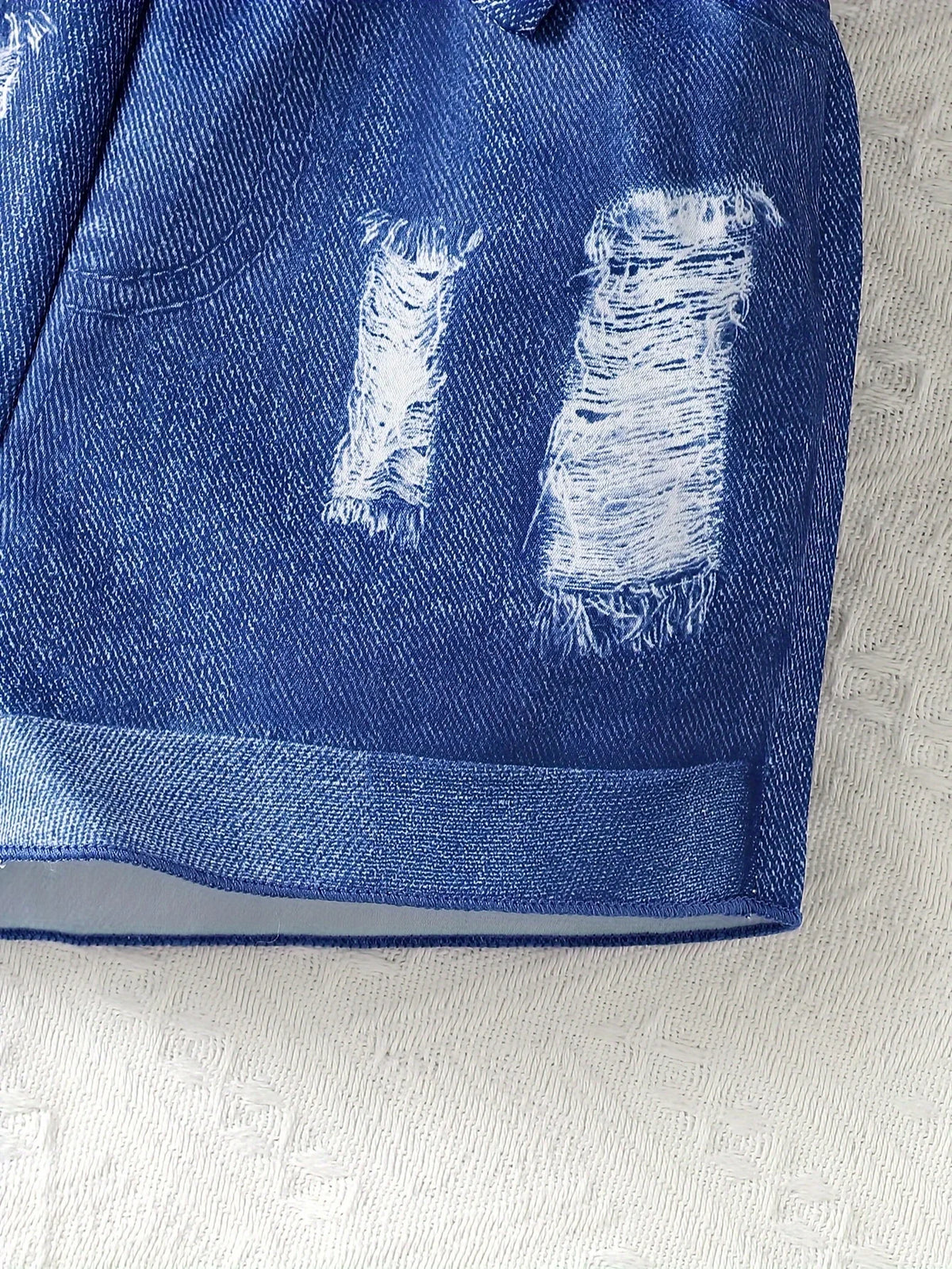 Girls Tank Top and Shorts Set with Love You Graphic, Front Tie Sleeveless Top and Blue Distressed Look Bow Waist Shorts for Summer Casual Outfits