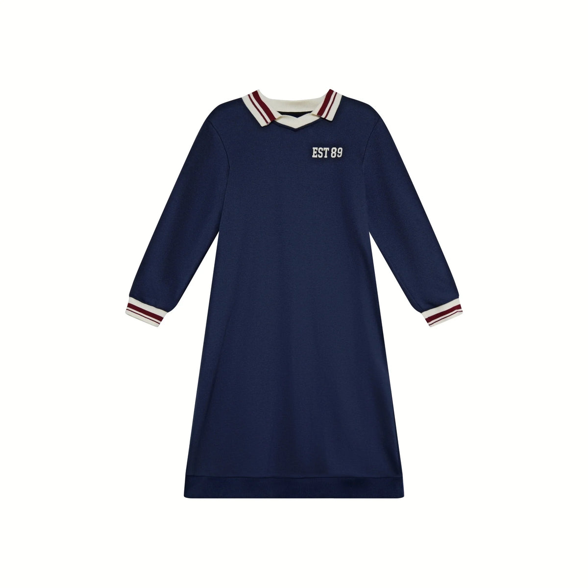 Navy Collared Kids Matching Outfits with Striped Trim, Boys Sweatshirt, Girls Dress and Skirt Set Options for Sibling Photos and Fall