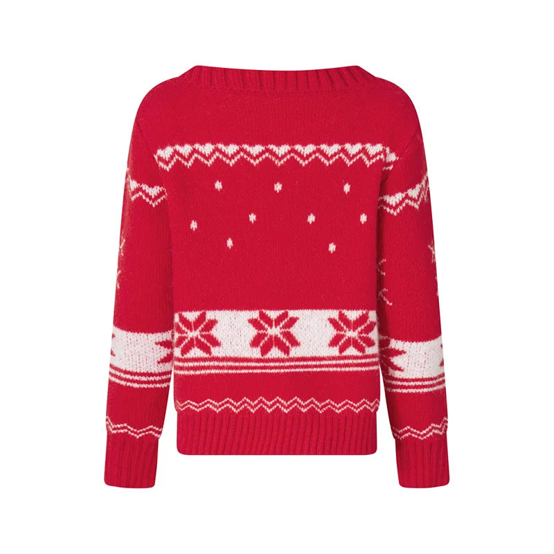 Reindeer Family Christmas Sweaters in Red or Green, Matching Mom Dad and Kids Long Sleeve Crewneck Pullovers for Holiday Photos and Parties