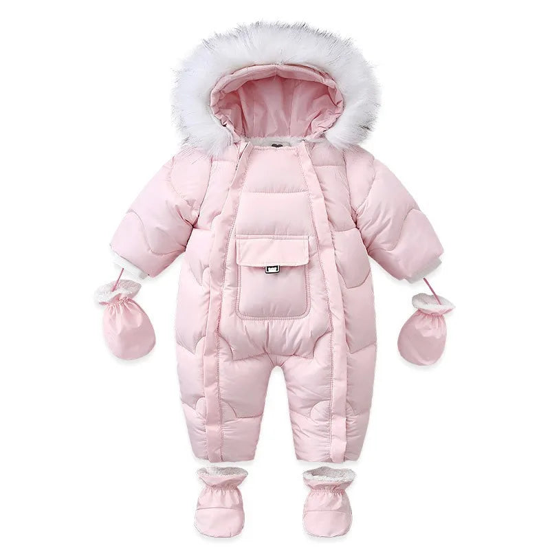 Infant Winter Snowsuit with Hood, Double Front Zippers and Quilted Design, Fleece-Lined Baby One-Piece for Boys and Girls, 3-24 Months