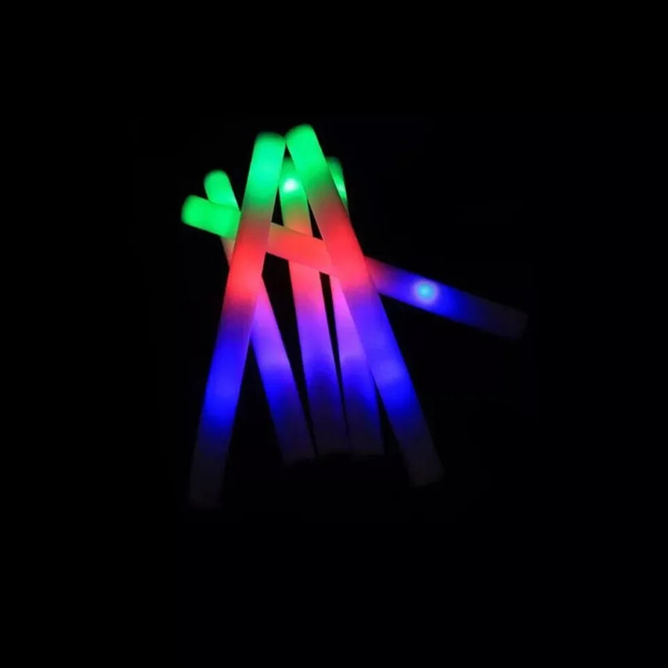 Bulk RGB LED Glow Sticks, 100-Pack Light-Up Foam Cheer Tubes with 3 Flashing Modes and Included Batteries for Weddings, Birthdays and Christmas Parties
