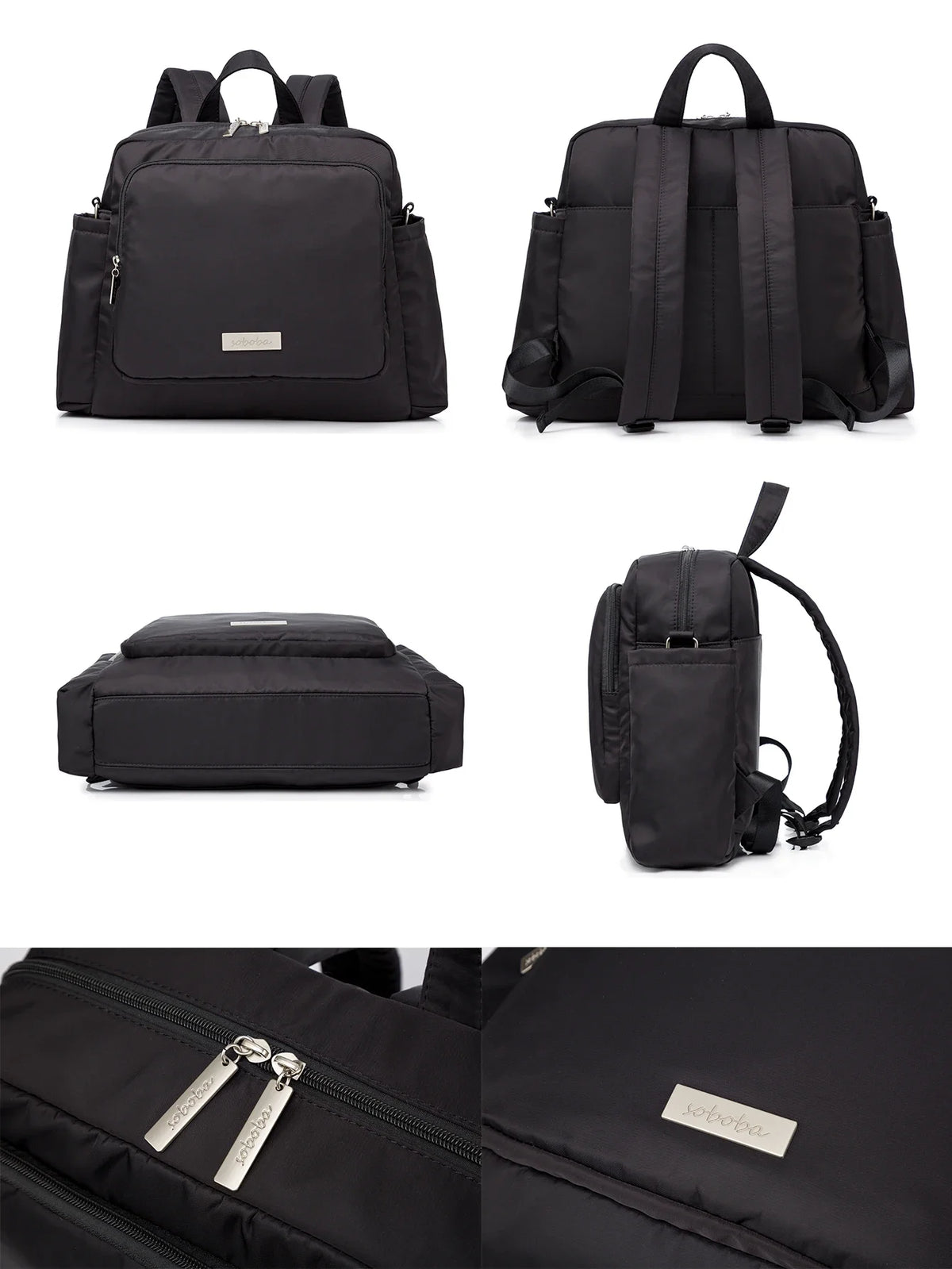 Diaper Bag Backpack with Wide Front Zip Pocket, SOBOBA Baby Essentials Organizer with Side Pockets and Top Handle, 34 x 32 x 12 cm