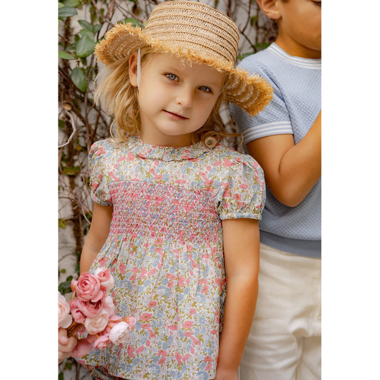Floral Smocked Kids Outfits with Girls Cotton Dress and Baby Set Options, Blue Lyocell Knitwear and White Separates for Sibling Family Photos