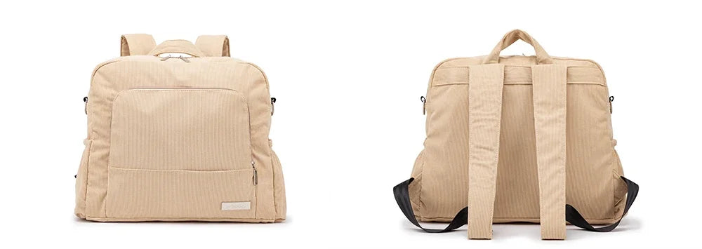 Corduroy Diaper Backpack by Soboba, Large Capacity Baby Changing Bag with Interior Pockets, Front Zip Storage and Side Pockets for Daily Outings