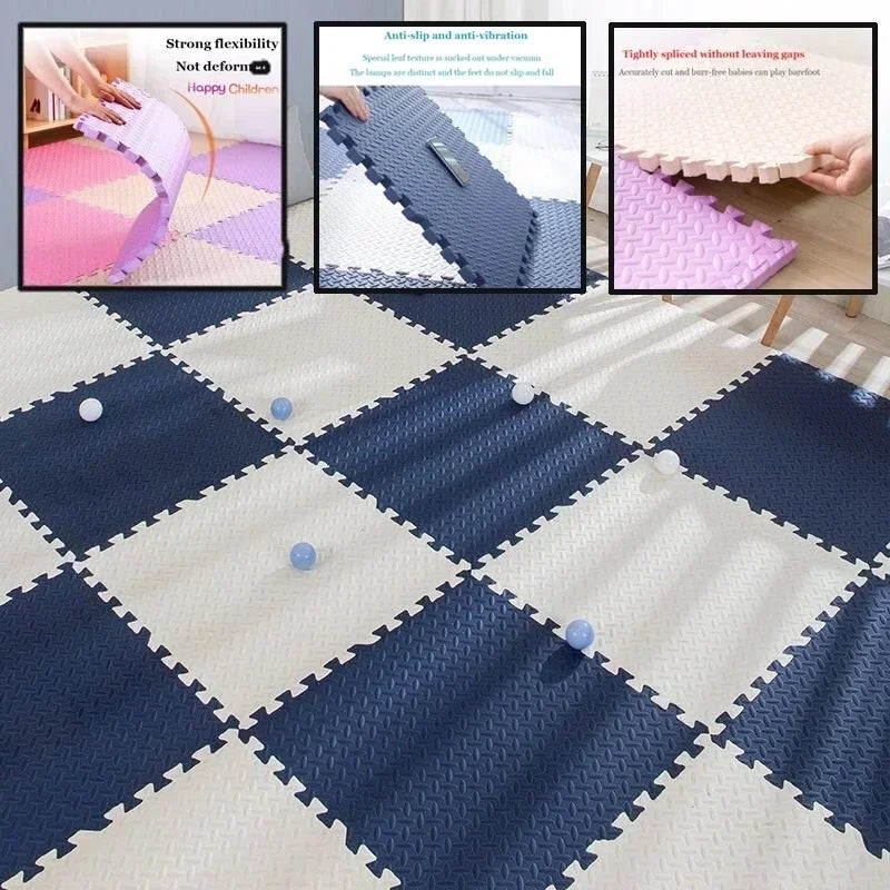 Baby Puzzle Play Mat with 30 cm Interlocking Foam Tiles, 1 cm Thick Textured Floor Padding in 8 or 16 Pieces for Supervised Indoor Play