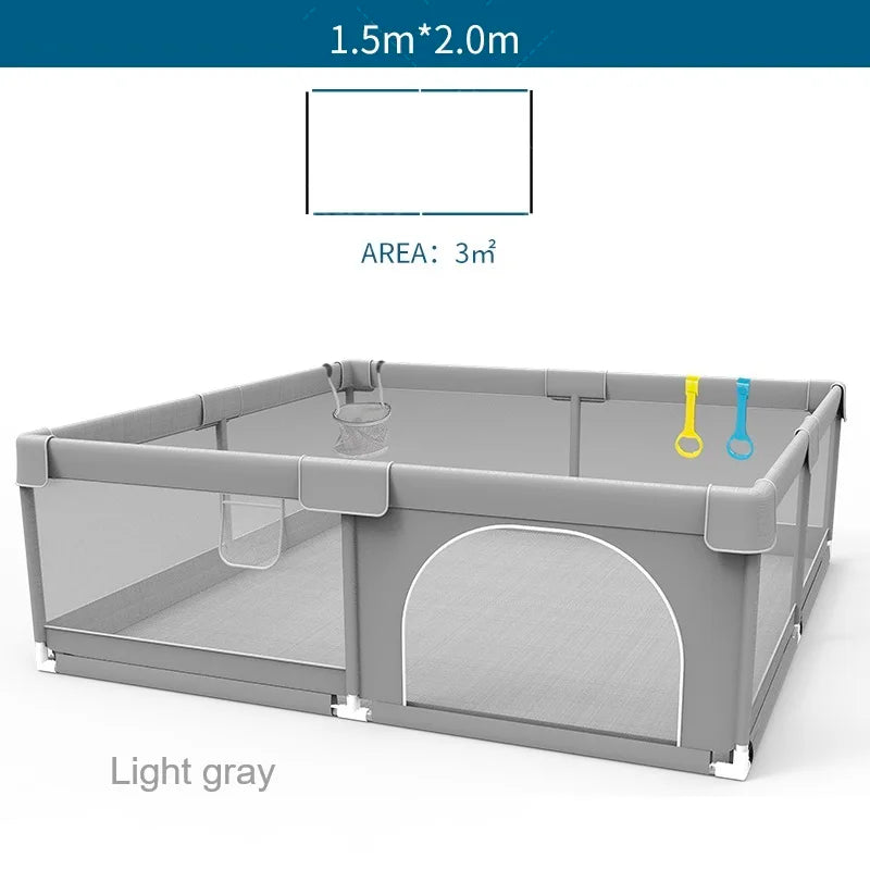 Baby Playpen with Pull Rings by IMBABY, Light Gray Mesh Activity Fence with Zippered Door and Multiple Size Options for Supervised Play