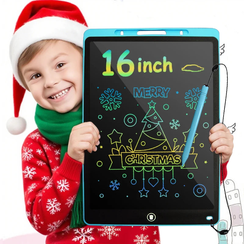 LCD Writing Tablet for Kids, 16-Inch Multicolor Erasable Drawing Board with Lock Switch, Stylus and Lanyard for Learning and Gifts