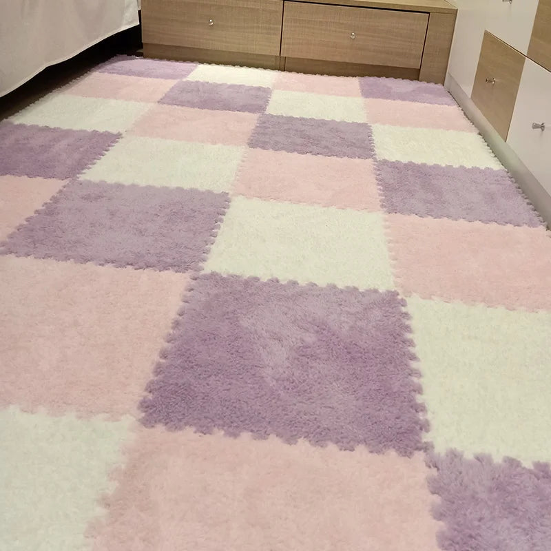 Plush Carpet Puzzle Mat, 20-Piece Interlocking EVA Foam Floor Tiles in Two-Color Options, 30 x 30 x 1 cm Squares for Nursery and Kids Rooms