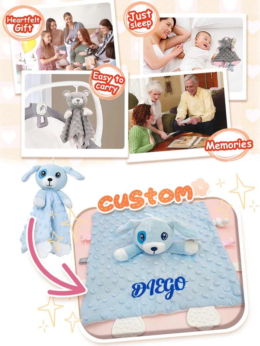 Personalized Minky Baby Blanket and Animal Lovey Options with Custom Name Embroidery, Textured Dot Keepsake for Boys and Girls and Baby Shower Gifts