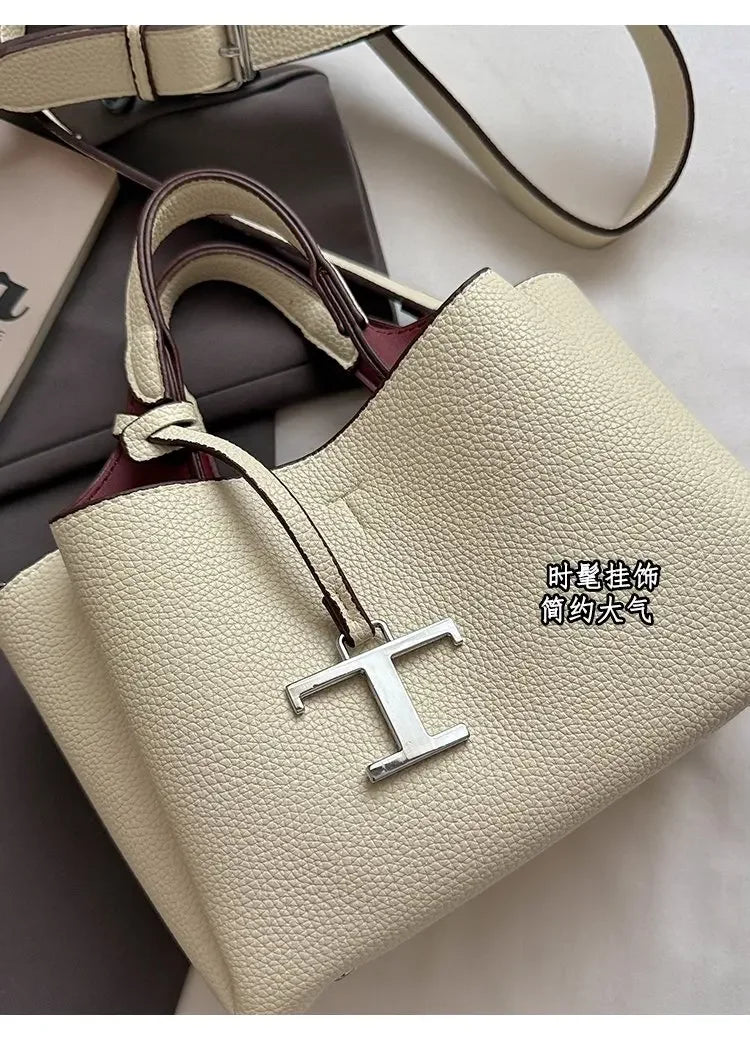 Diaper Tote Bag with Leather-Look Finish, Top Handles and Long Shoulder Strap, Vintage-Style Baby Essentials Handbag for Moms and Everyday Outings