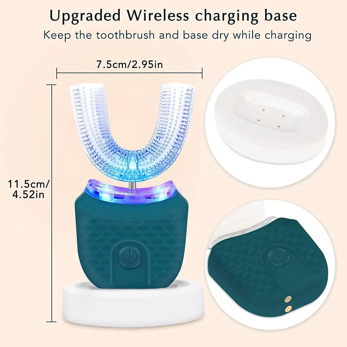 Adult U-Shaped Electric Toothbrush with Four Brushing Modes, Blue-Light Feature and Wireless Charging Design for Daily Oral Care