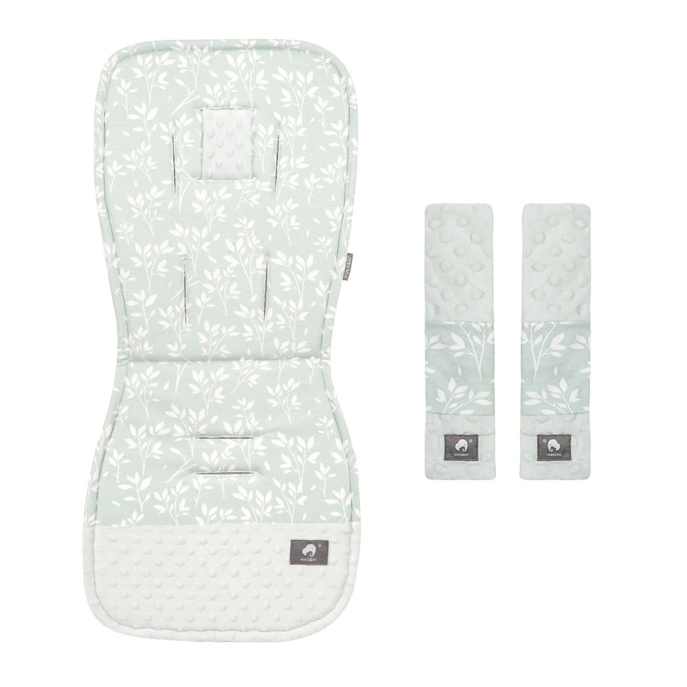 Stroller Liner and Harness Cover Set, Soft Printed Seat Cushion with Matching Strap Pads and Textured Panels in Five Decorative Print Options