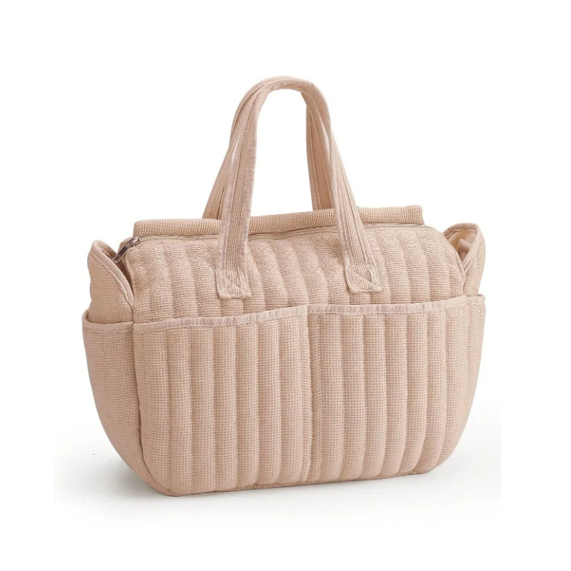 Textured Diaper Tote Bag with Zipper Closure, Interior Organizer Pockets and Carry Handles, Solid Color Baby Essentials Bag for Everyday Outings