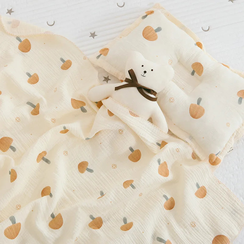 Large Muslin Baby Blanket, 150 x 120 cm Two-Layer Cotton Receiving Wrap with Floral Prints and Decorative Scalloped Edges for Supervised Cuddles