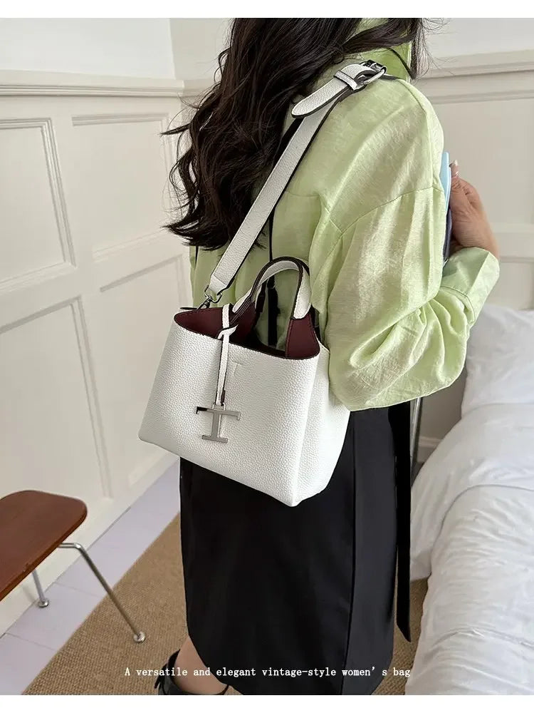 Diaper Tote Bag with Leather-Look Finish, Top Handles and Long Shoulder Strap, Vintage-Style Baby Essentials Handbag for Moms and Everyday Outings