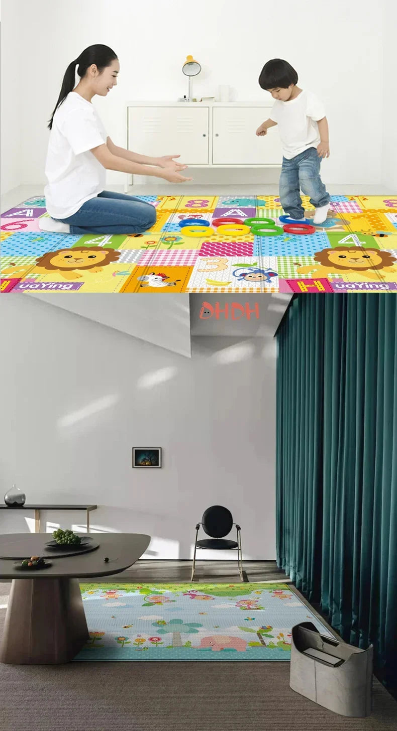 Foldable Baby Activity Mat with Double-Sided Prints, LDPE Padded Wipe-Clean Floor Surface and Carry Bag for Supervised Tummy Time and Toddler Play
