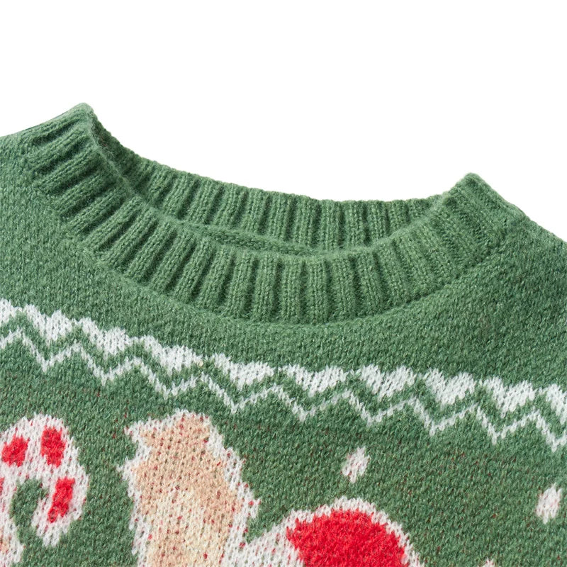 Reindeer Family Christmas Sweaters in Red or Green, Matching Mom Dad and Kids Long Sleeve Crewneck Pullovers for Holiday Photos and Parties