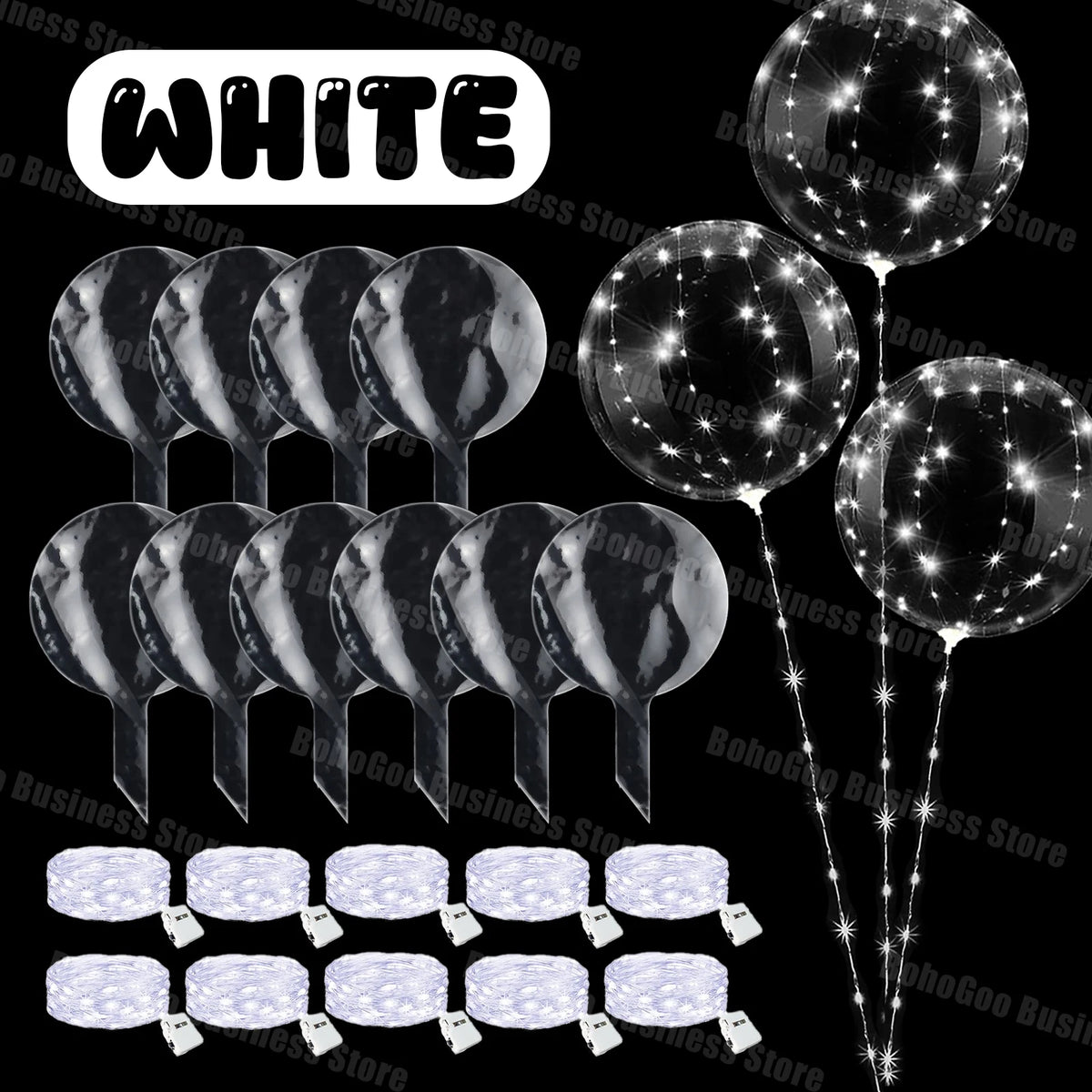 LED Light Up Balloons with Batteries and Clear Bobo Balloon Design, 10-100 Set Options for Wedding Receptions, Proposals and Birthday Party Decor