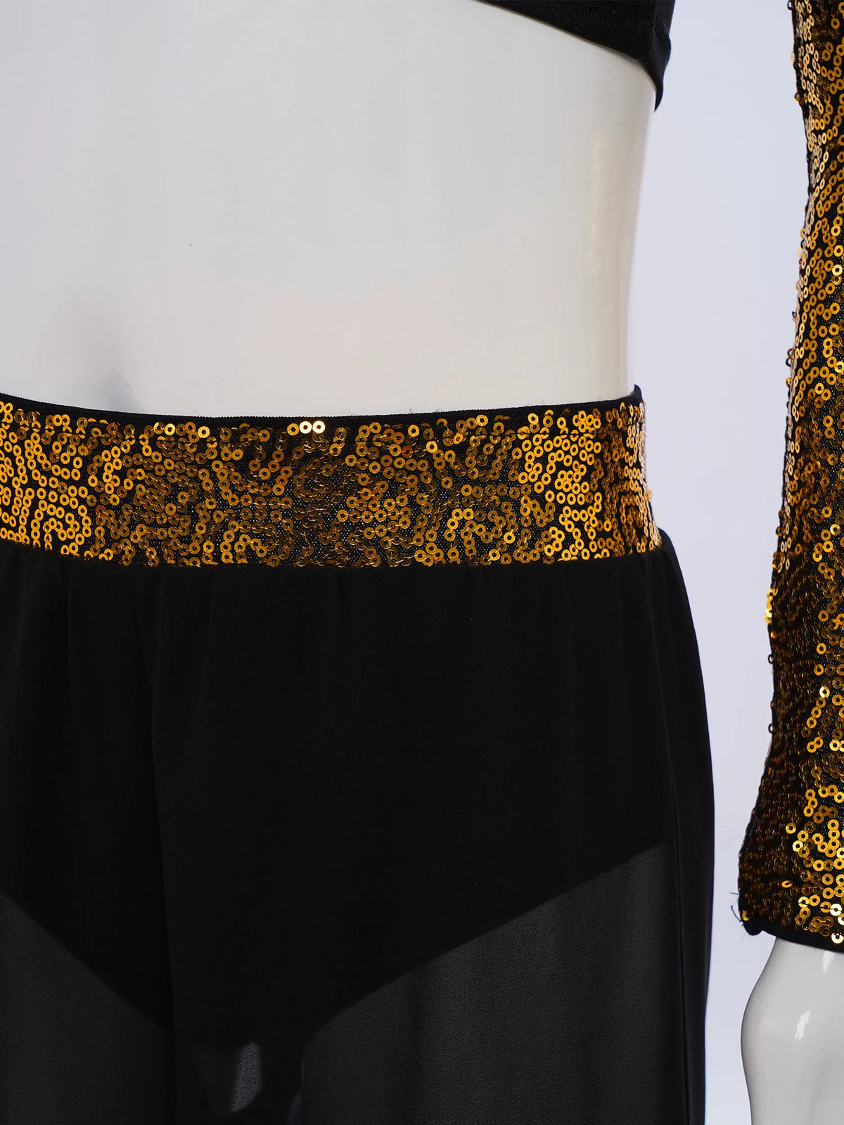 Girls Lyrical Dance Costume Set with Mock Neck Sparkle Top and Wide Leg Pants, Chiffon Overlay and Sleeveless Styles for Recitals and Stage Performances