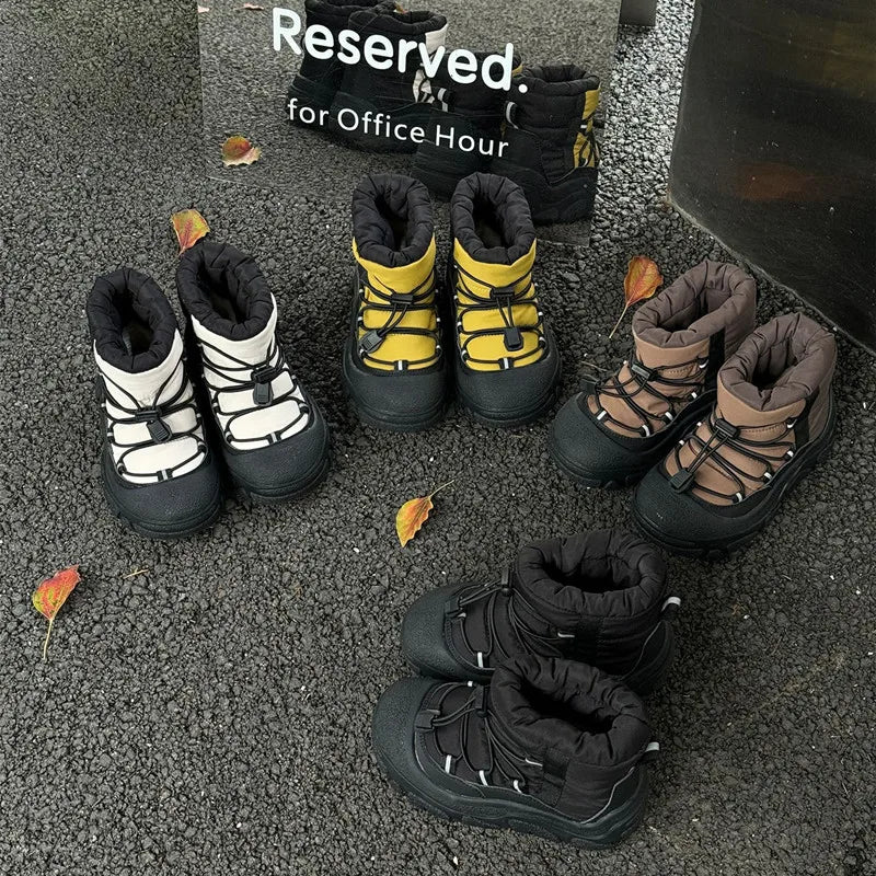 Toggle-Lace Kids Winter Boots with Padded Collars and Chunky Tread Soles, Boys and Girls Snow-Style Ankle Shoes in Four Colors, Sizes 26-37