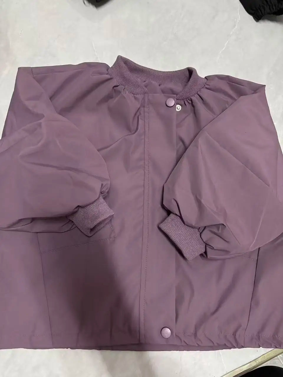 Kids Oversized Bomber Jacket with Zip Front, Long Sleeves and Slanted Pockets, Beige or Purple Loose Fit Layer for Spring and Fall Outfits