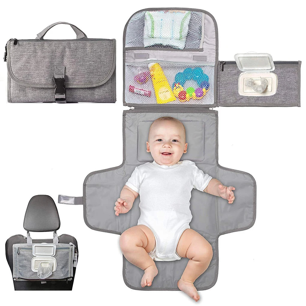 Diaper Changing Clutch with Foldout Baby Mat and Storage Pockets, 3-in-1 Portable Waterproof Changing Pad for Everyday Outings