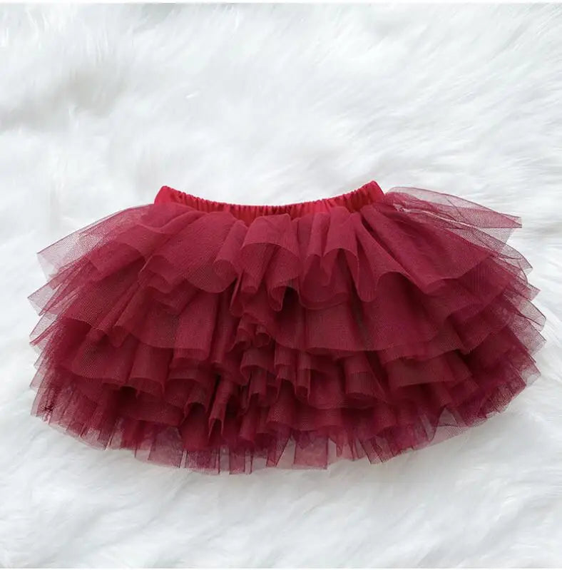 Tiered Tulle Tutu Skirt for Toddler and Little Girls with Gathered Waistband, Fluffy Solid Color Pettiskirt for Birthdays, Dance and Dress-Up