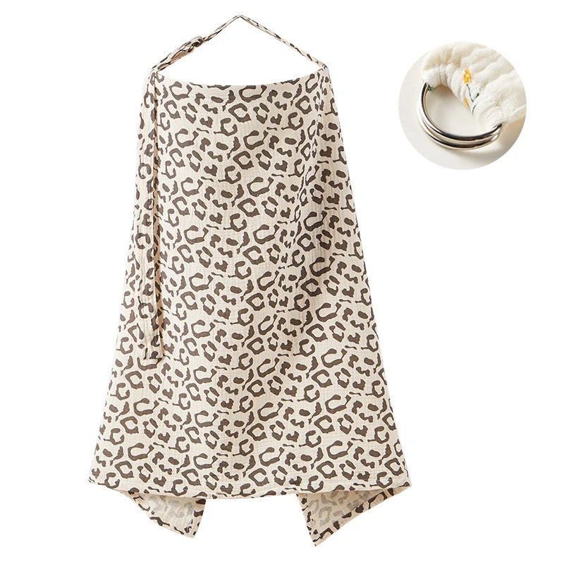 Cotton Nursing Cover with Adjustable Metal Buckle, Breathfeeding Privacy Shawl in Floral, Leaf and Leopard Prints for Moms on the Go