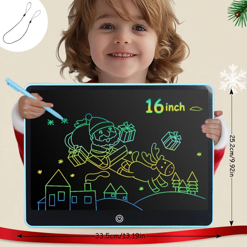 LCD Writing Tablet for Kids, 16-Inch Multicolor Erasable Drawing Board with Lock Switch, Stylus and Lanyard for Learning and Gifts
