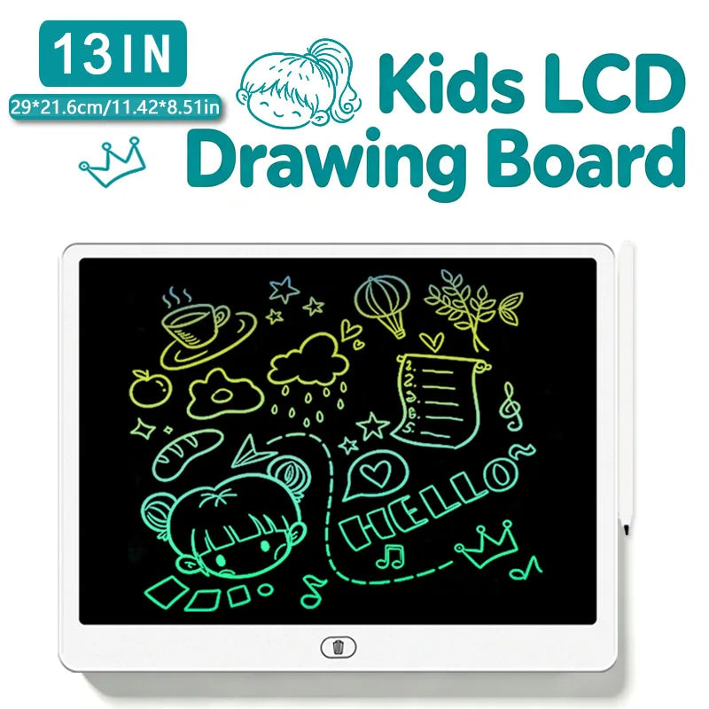 Erasable LCD Writing Board for Kids, 8, 11, 13 or 16 Inch Color Drawing Tablet with Stylus for Doodles, Handwriting and Number Practice