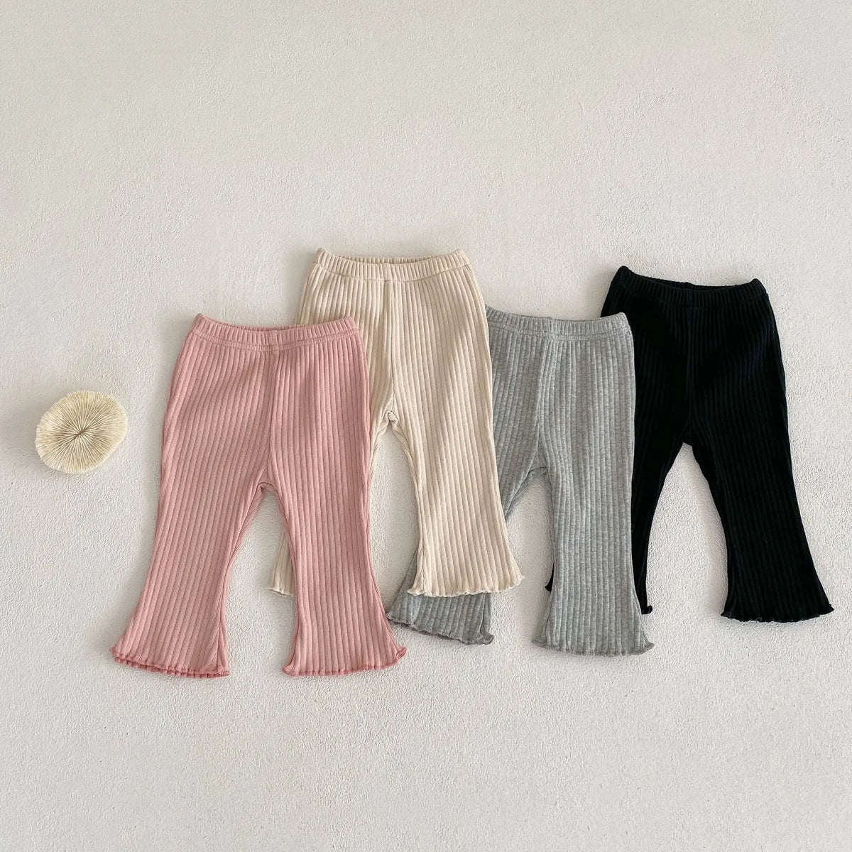 Baby Ribbed Flare Pants for Boys and Girls, Solid Color Pull-On Trousers with Flared Hems in Four Colors, Sizes 6–9M to 4T for Everyday Outfits