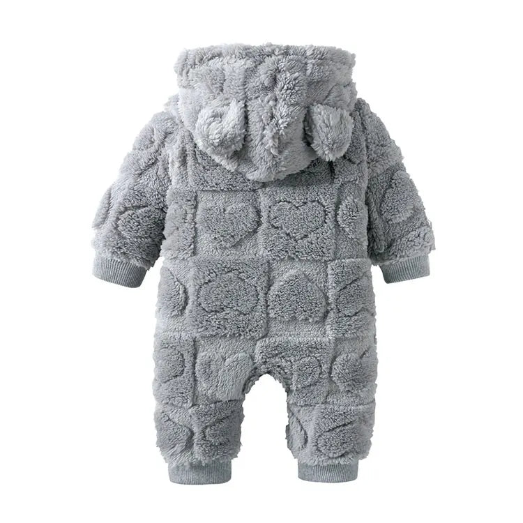Baby Hooded Winter Romper with Long Sleeves and Cartoon Design, Cozy One-Piece Outfit for Infant Boys and Girls in Sizes 0 to 18 Months