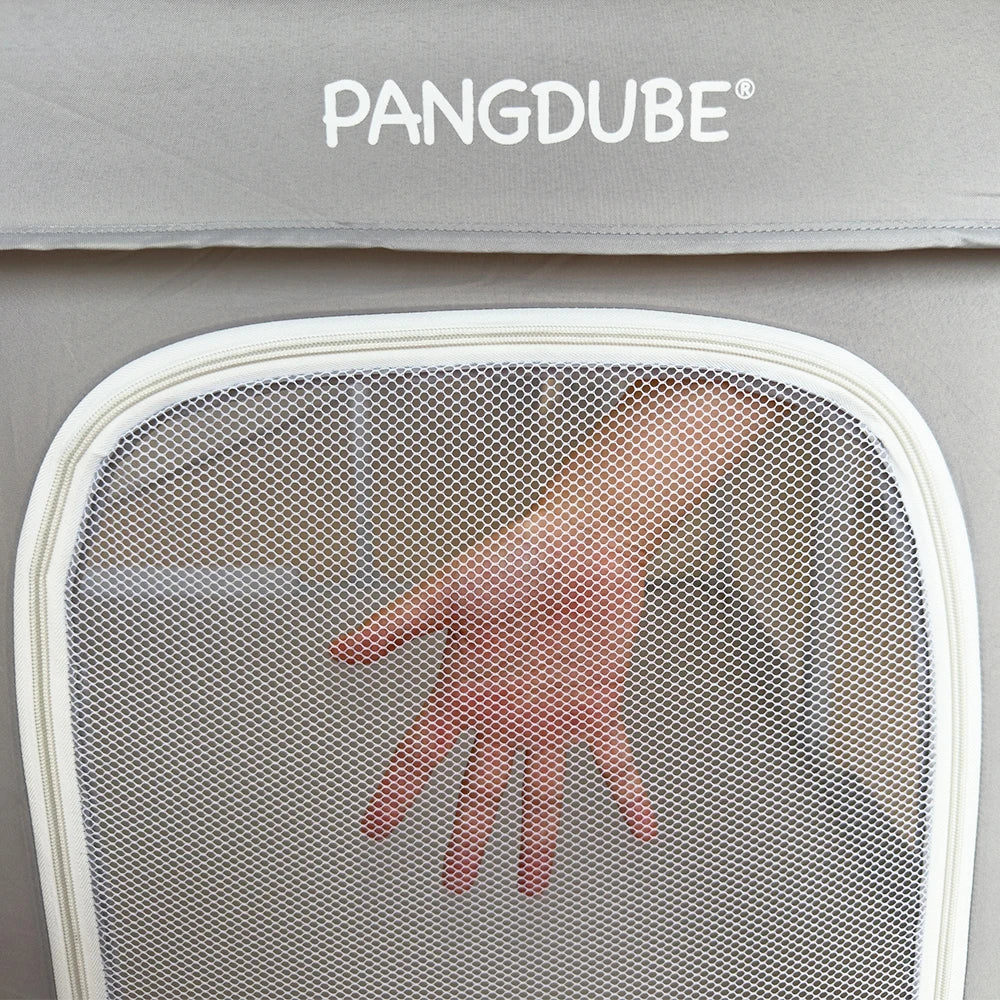 Padded Baby Playpen by PANGDUBE, Gray Mesh Activity Yard with External Zipper Door, Storage Pocket and Five Size Options for Supervised Play
