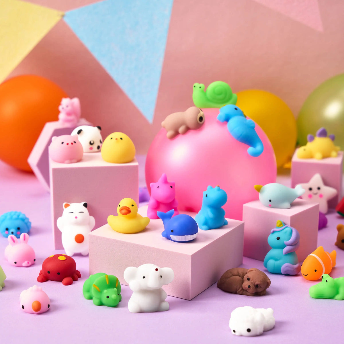 Bulk Mochi Squishy Toys, Joyfy 100-Piece Mini Animal and Fruit Fidget Set for Birthday Party Favors, Classroom Prizes and Goodie Bag Fillers